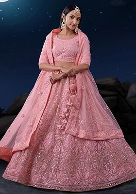 Pink Sequin Embroidered Net Lehenga Set