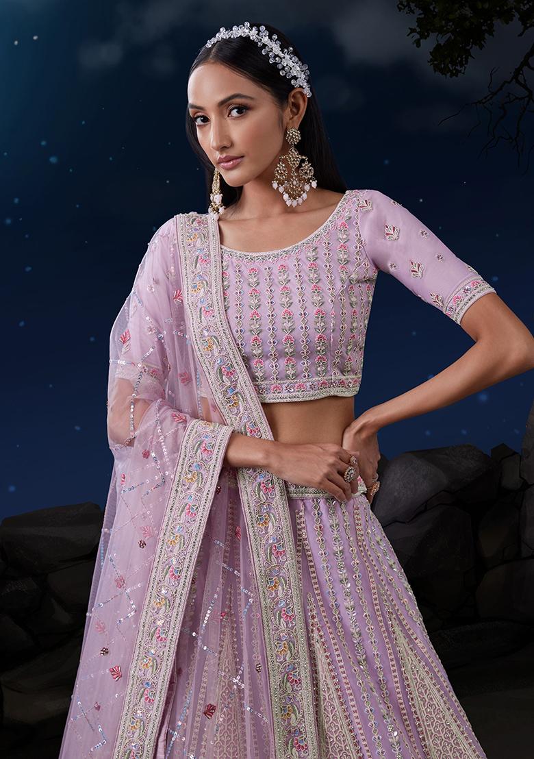 Lavender Sequin Embroidered Georgette Lehenga Set