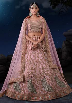 Pink Sequin Embroidered Net Lehenga Set