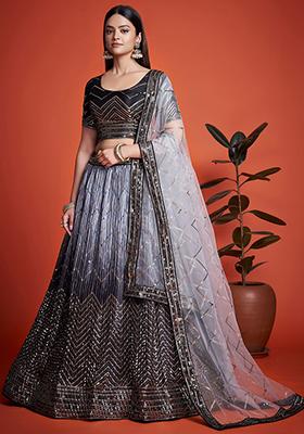 Black Sequin Embroidered Chinon Lehenga Set