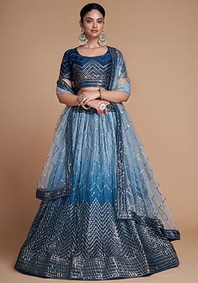 Blue Sequin Embroidered Chinon Lehenga Set