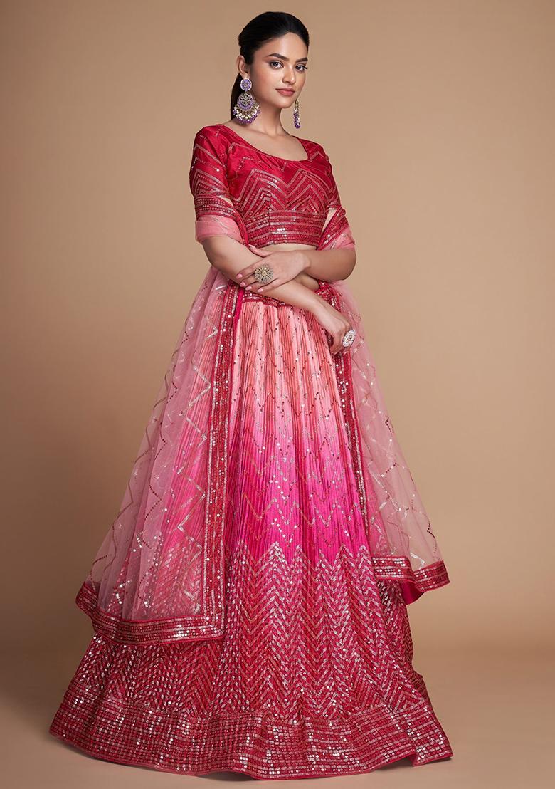 Pink Sequin Embroidered Chinon Lehenga Set