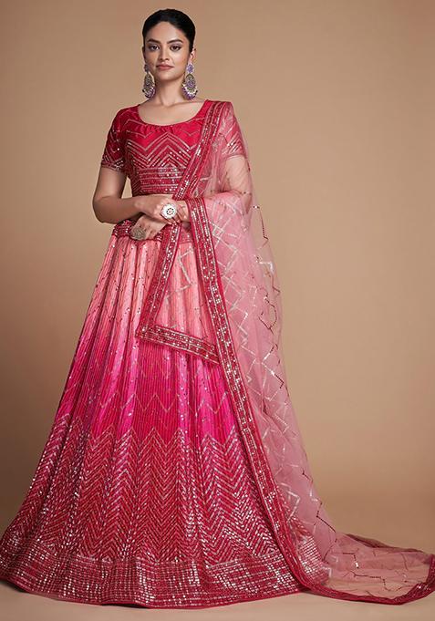 Pink Sequin Embroidered Chinon Lehenga Set