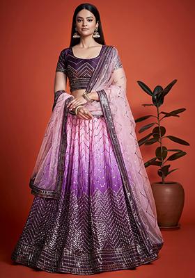Purple Sequin Embroidered Chinon Lehenga Set
