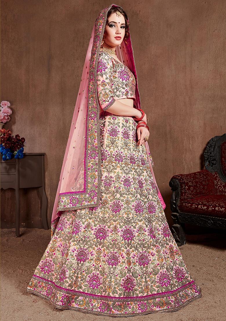 Pink Embroidered Poly Blend Lehenga Set
