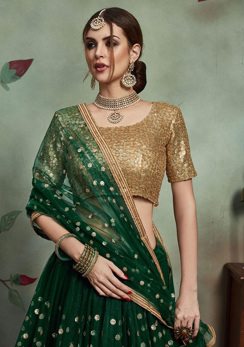 Green Sequin Embroidered Net Lehenga Set