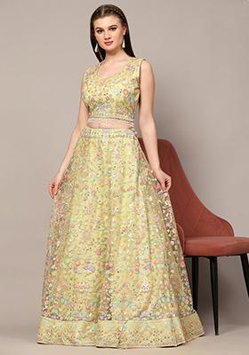 Yellow Sequin Embroidered Net Lehenga Set