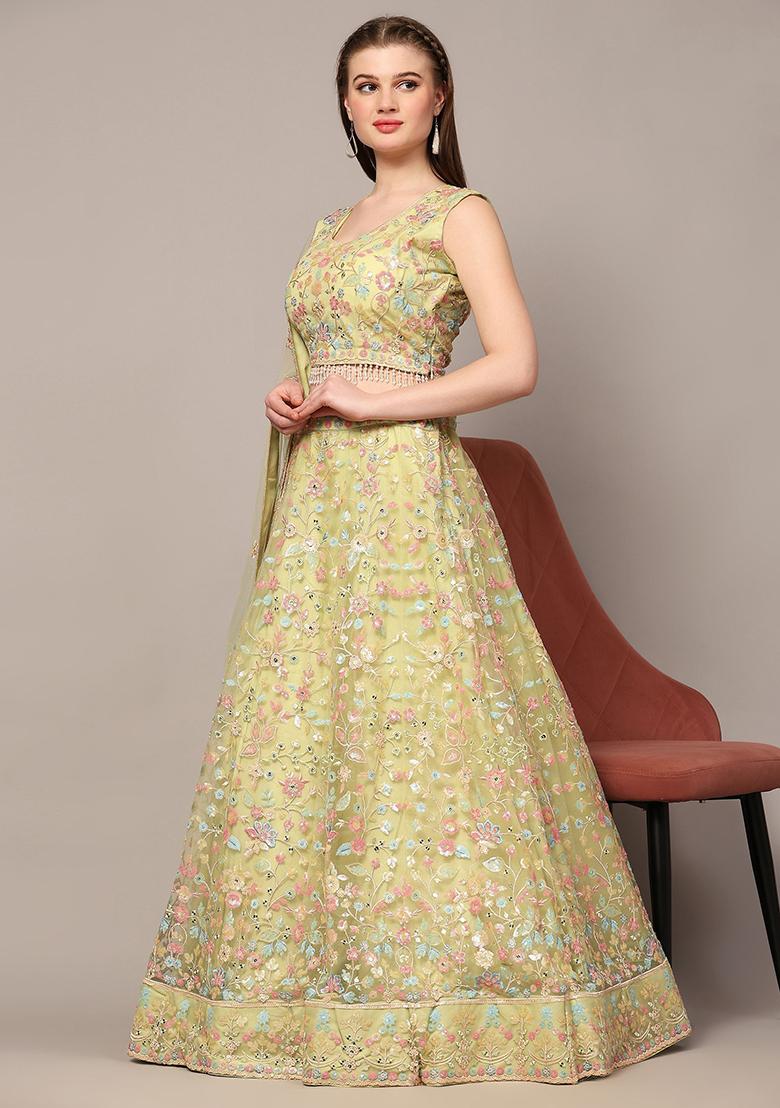 Yellow Sequin Embroidered Net Lehenga Set