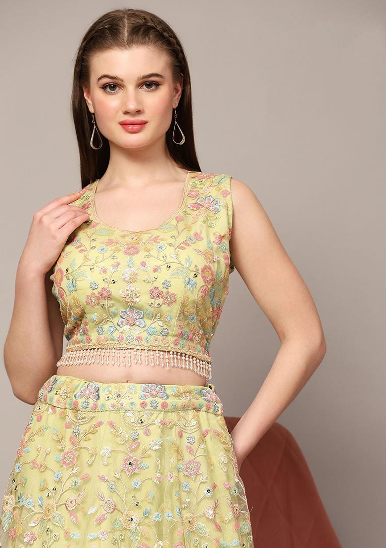 Yellow Sequin Embroidered Net Lehenga Set