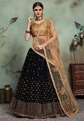 Black Sequin Embroidered Net Lehenga Set