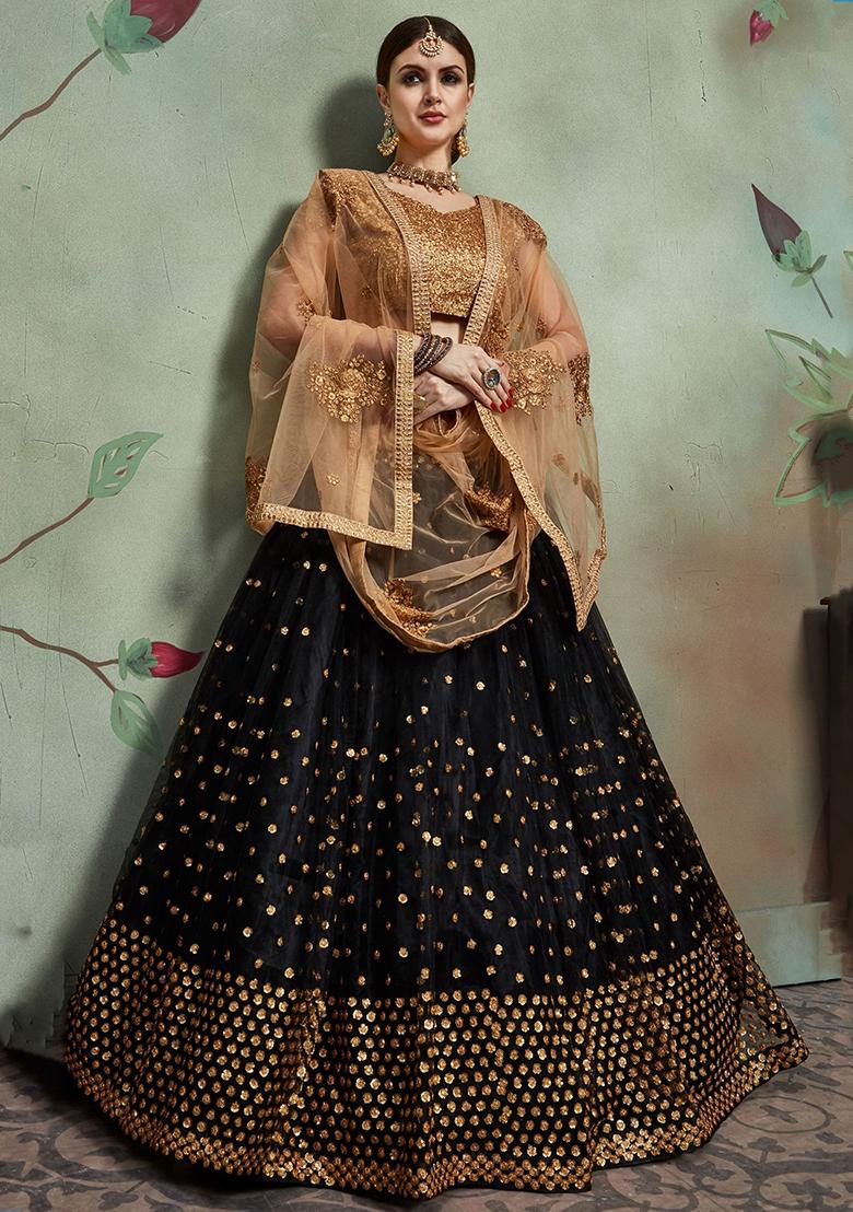 Black Sequin Embroidered Net Lehenga Set