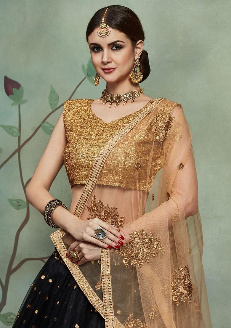 Black Sequin Embroidered Net Lehenga Set