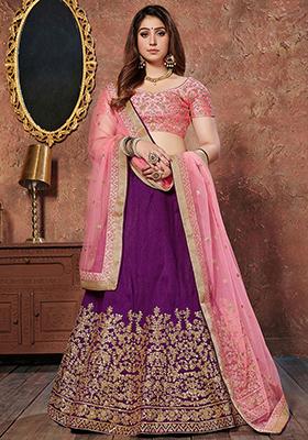 Purple Sequin Embroidered Silk Lehenga Set