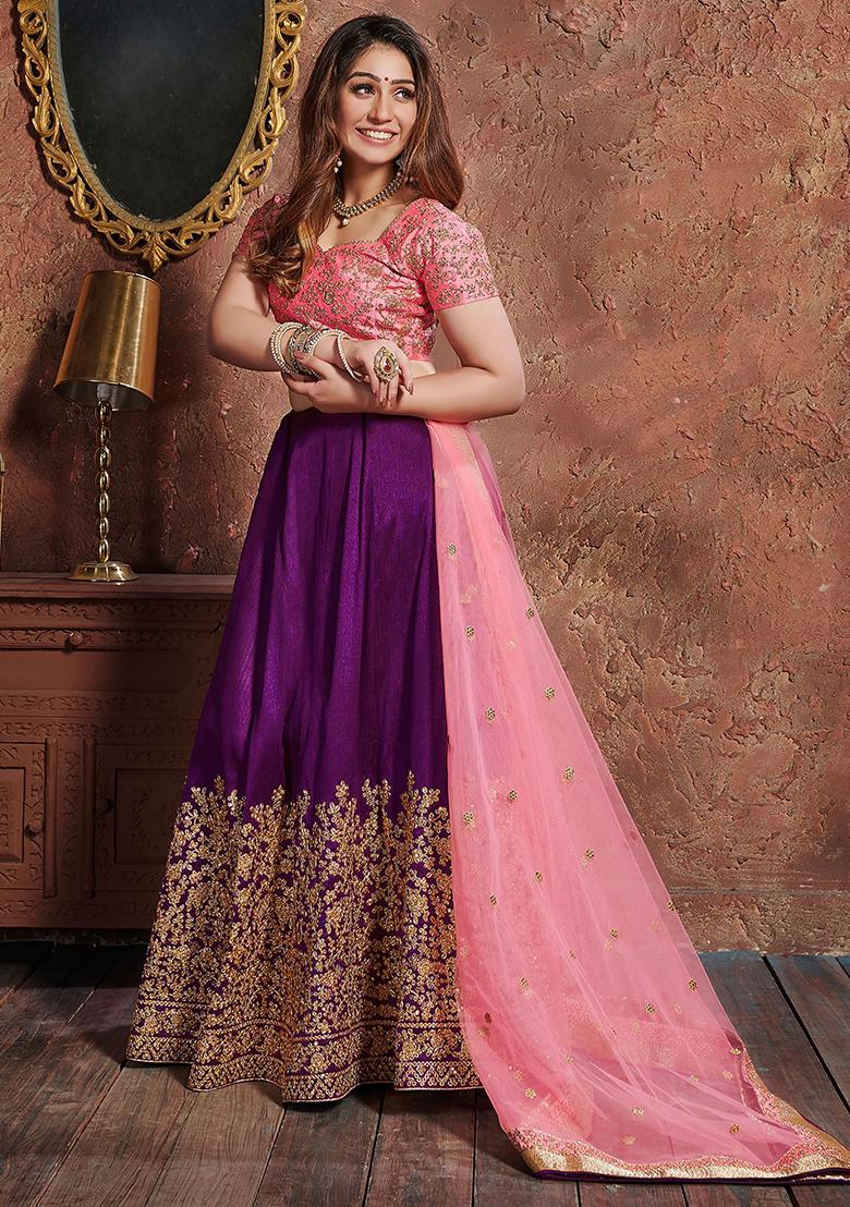 Purple Sequin Embroidered Silk Lehenga Set