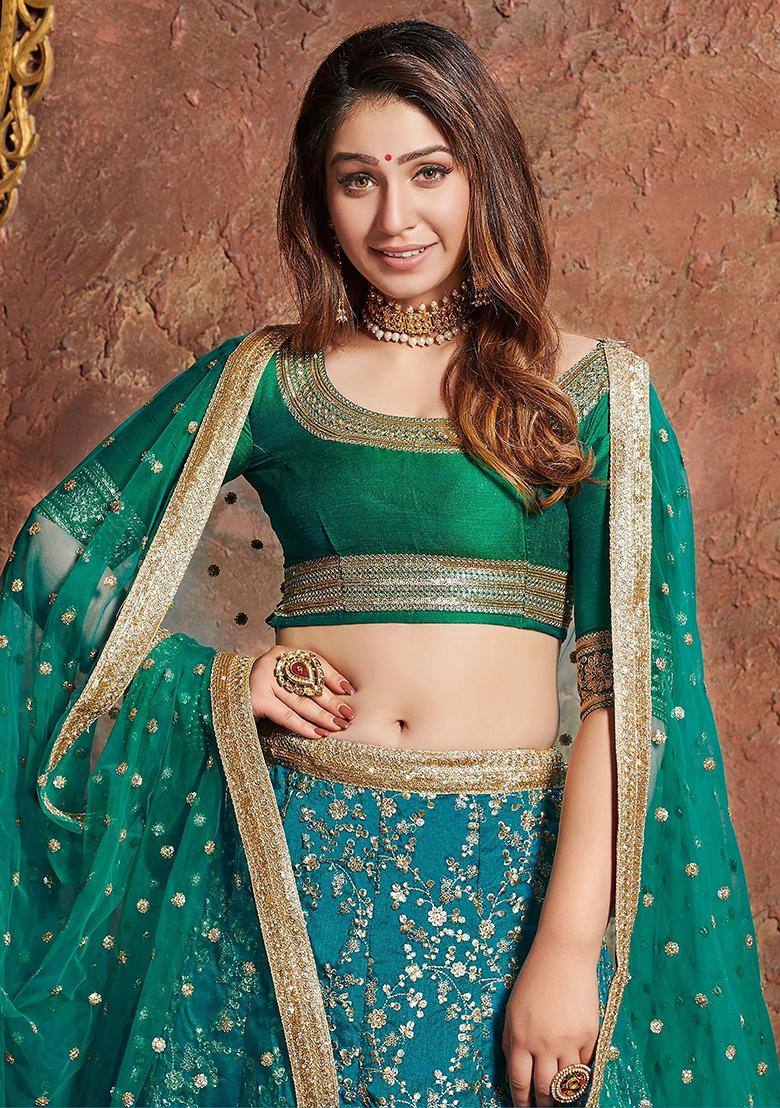 Green Sequin Embroidered Art Silk Lehenga Set