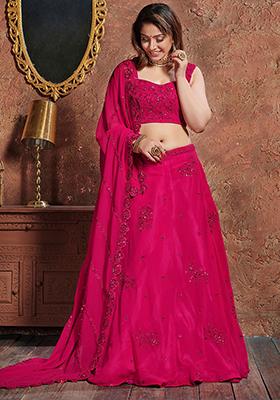 Pink Sequin Embroidered Georgette Lehenga Set