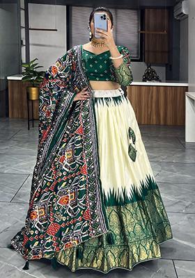 Off White Printed Patola Lehenga Set