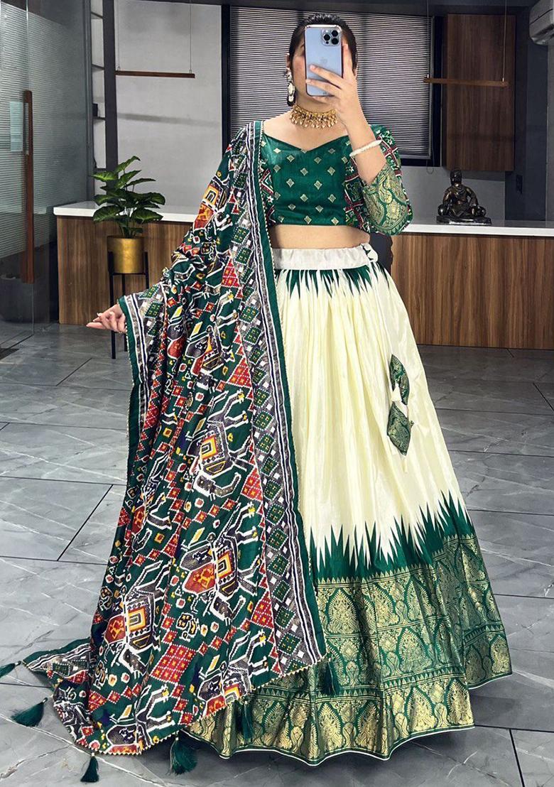 Off White Printed Patola Lehenga Set