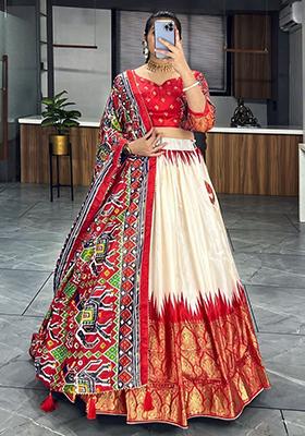 Off White Printed Patola Lehenga Set