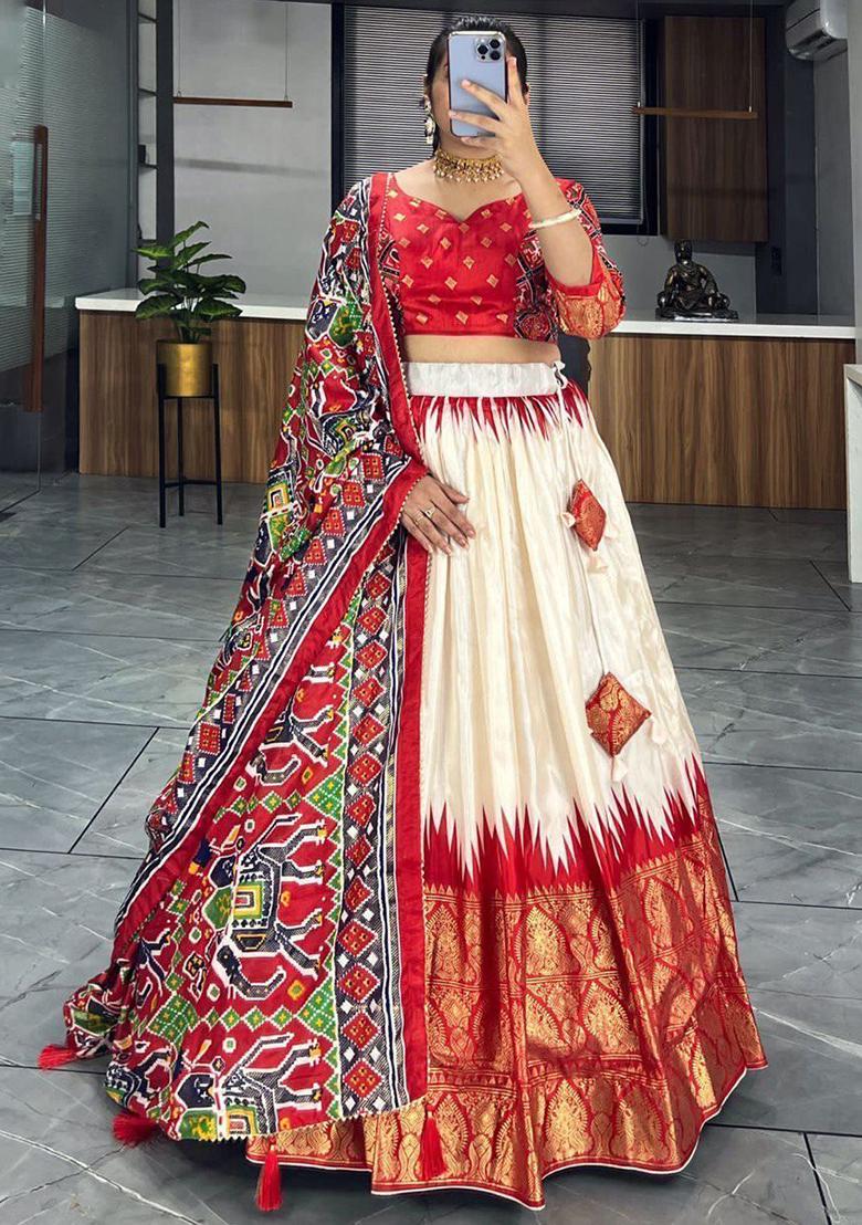 Off White Printed Patola Lehenga Set