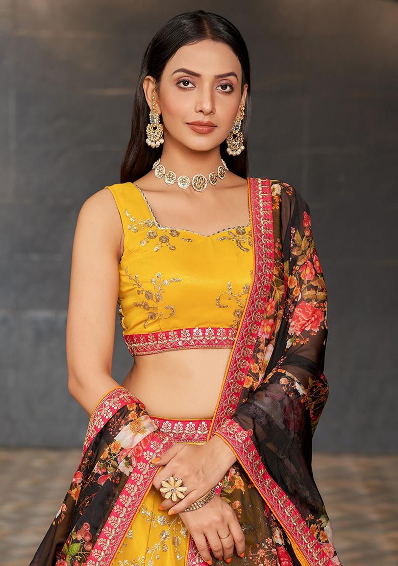 Yellow Sequin Embroidered Georgette Lehenga Set