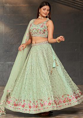 Sky Blue Sequin Embroidered Georgette Lehenga Set