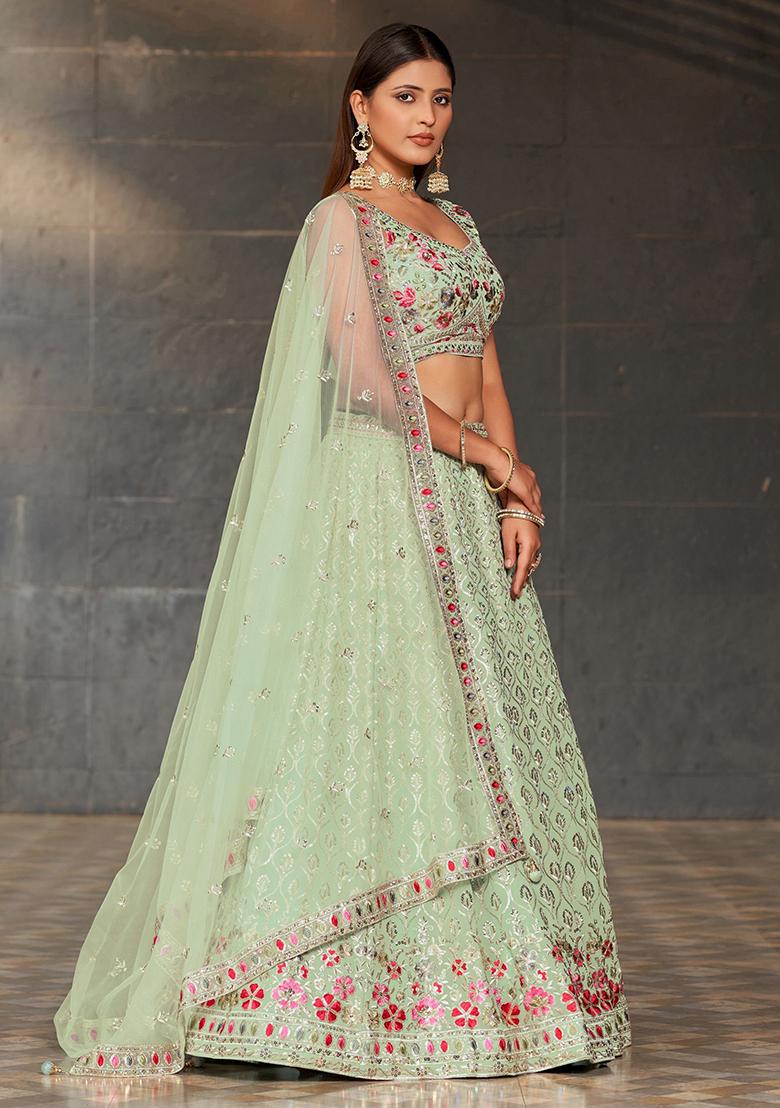 Sky Blue Sequin Embroidered Georgette Lehenga Set