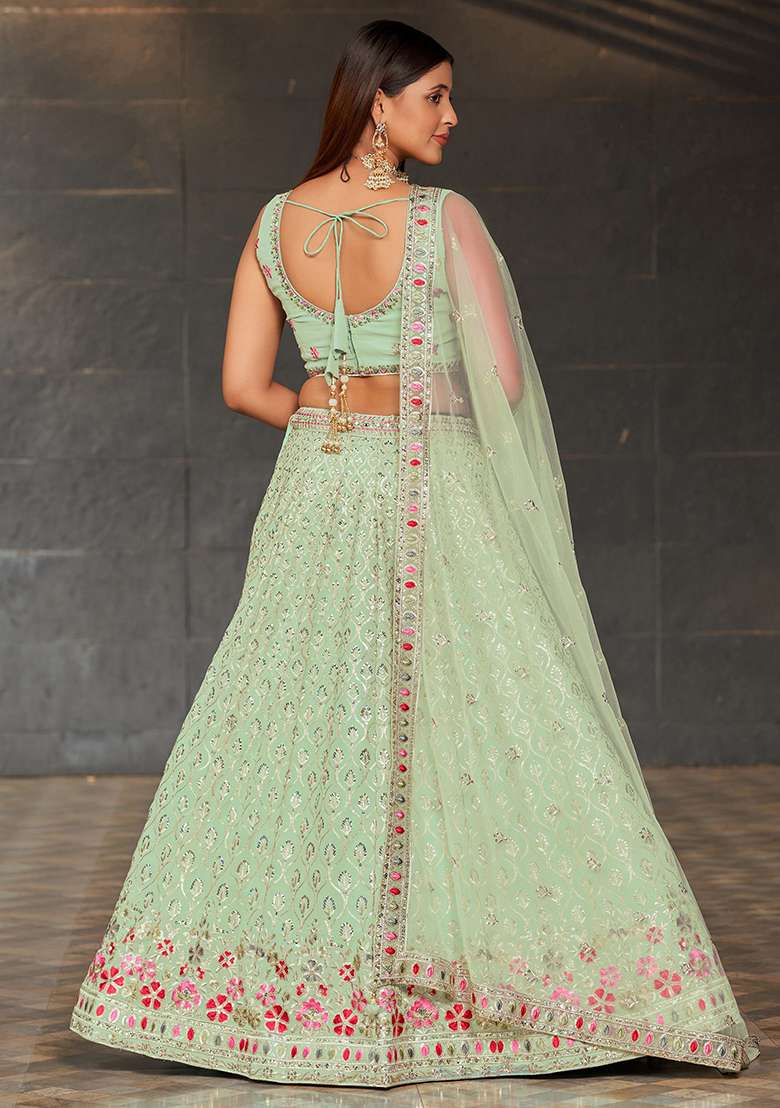 Sky Blue Georgette Lehenga Set with Embroidered & Sequin for Diwali | Wedding & Festive Wear - Indya