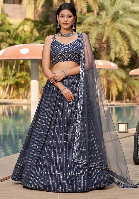 Grey Sequin Embroidered Georgette Lehenga Set