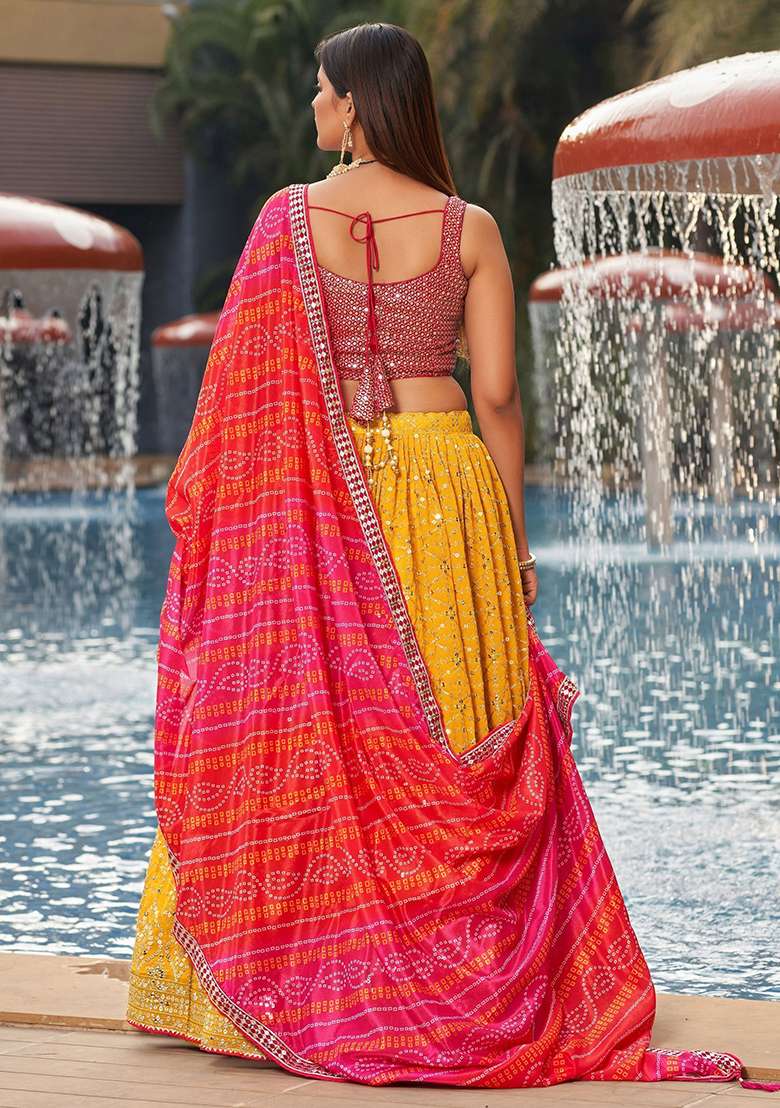 Yellow Georgette Lehenga Set with Embroidered & Sequin for Diwali | Wedding & Festive Wear - Indya