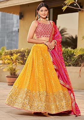 Yellow Sequin Embroidered Georgette Lehenga Set