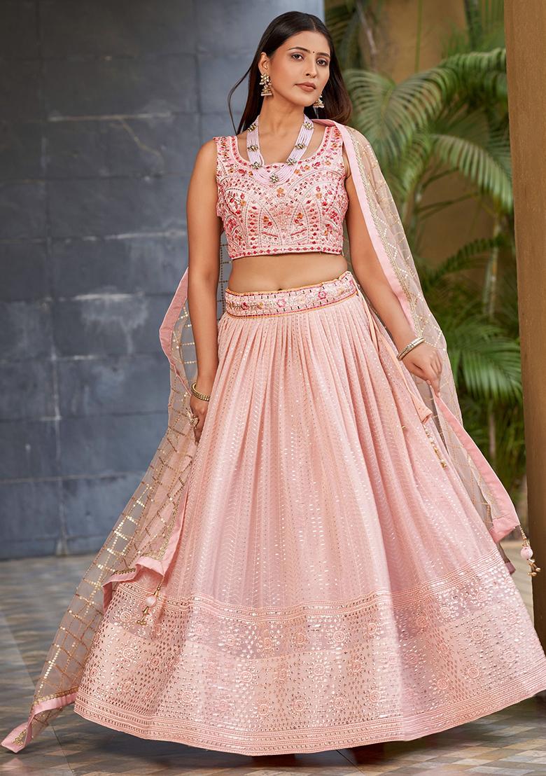 Pink Sequin Embroidered Art Silk Lehenga Set