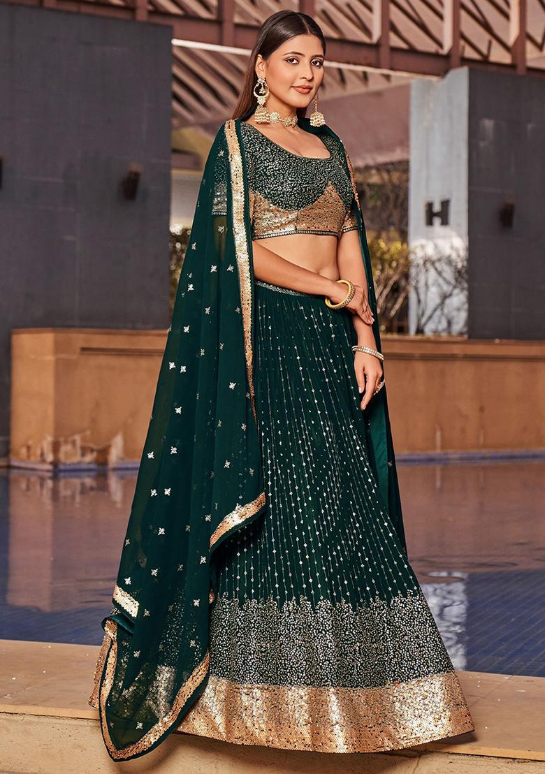 Green Sequin Embroidered Georgette Lehenga Set