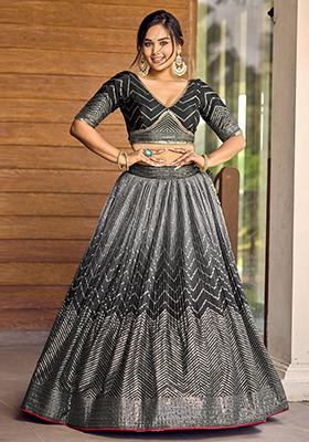 Black Sequin Embroidered Chinon Lehenga Set