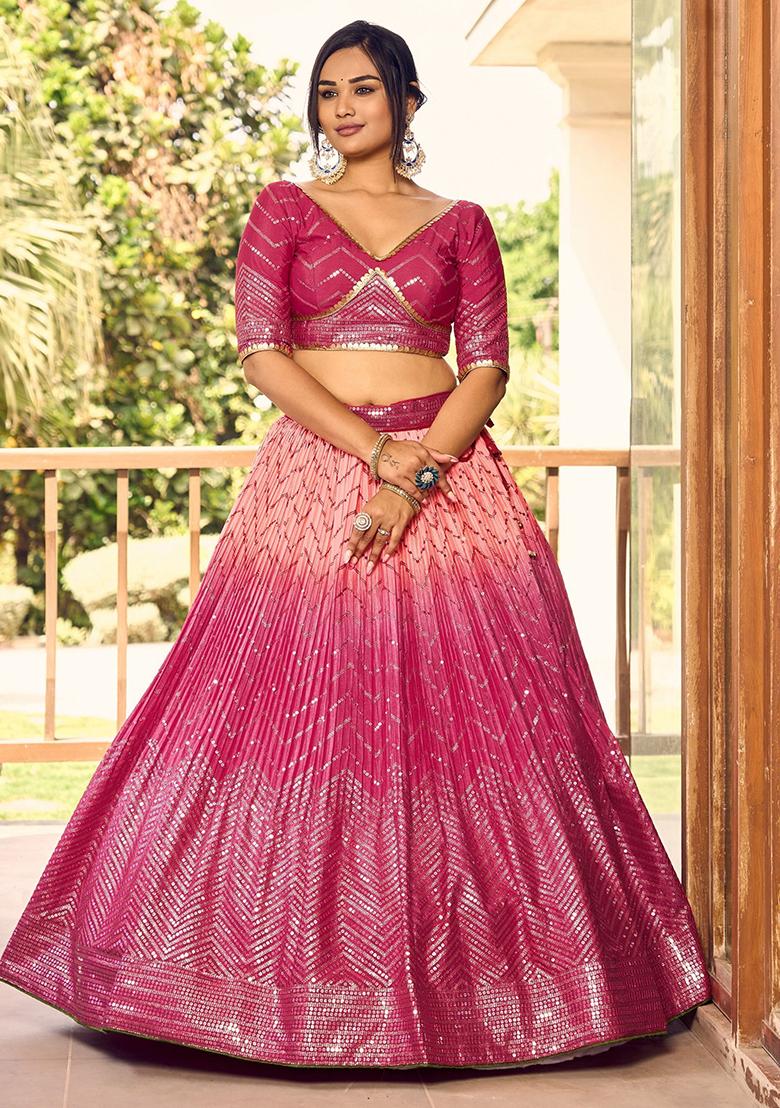 Pink Sequin Embroidered Chinon Lehenga Set