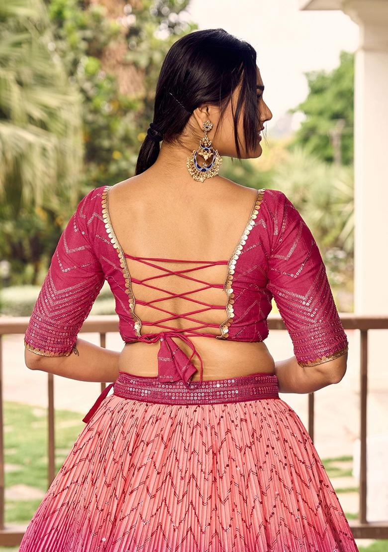 Pink Sequin Embroidered Chinon Lehenga Set