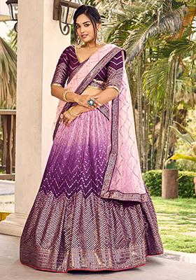 Purple Sequin Embroidered Chinon Lehenga Set