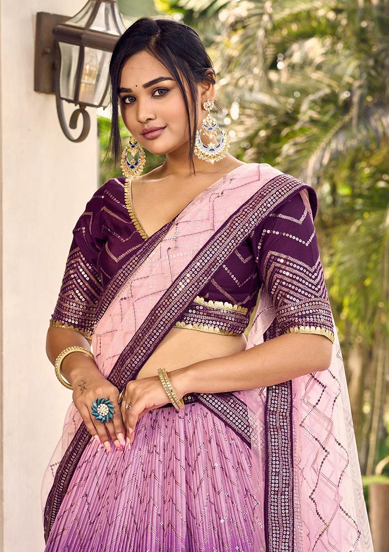 Purple Sequin Embroidered Chinon Lehenga Set