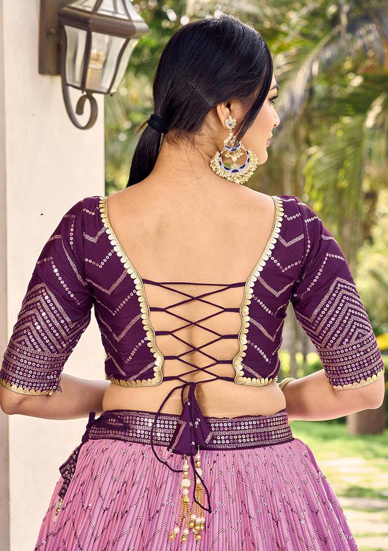 Purple Sequin Embroidered Chinon Lehenga Set