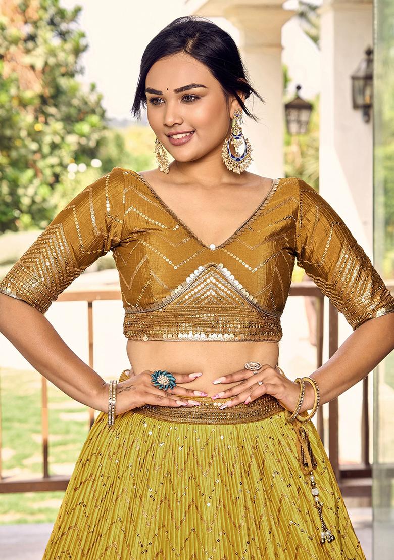 Yellow Sequin Embroidered Chinon Lehenga Set