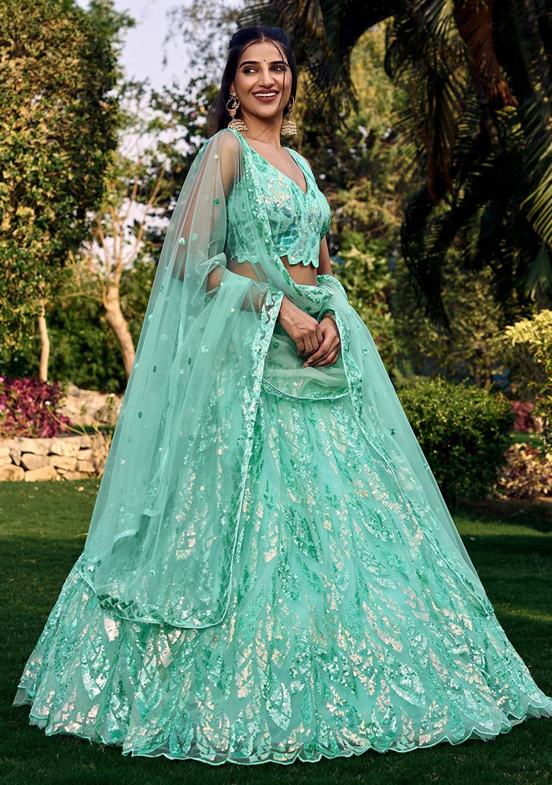 Sky Blue Sequin Embroidered Net Lehenga Set