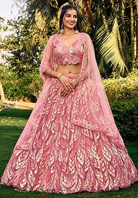 Pink Sequin Embroidered Net Lehenga Set