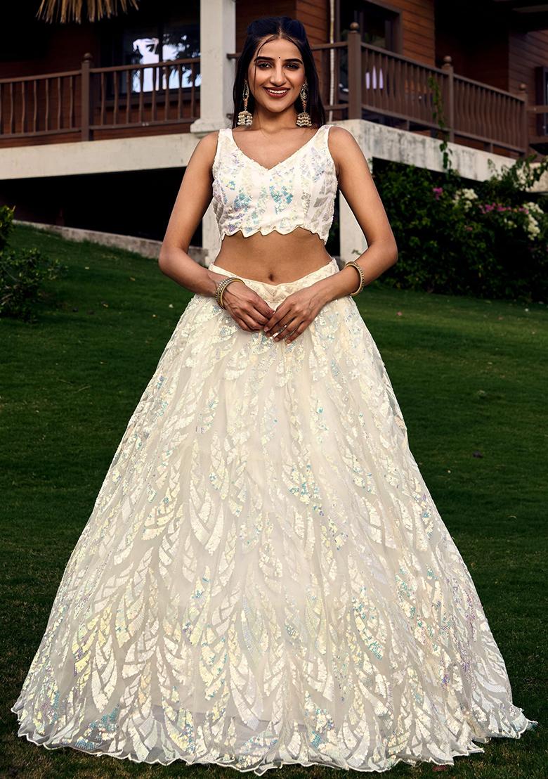 White Sequin Embroidered Net Lehenga Set