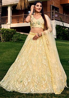 Yellow Sequin Embroidered Net Lehenga Set