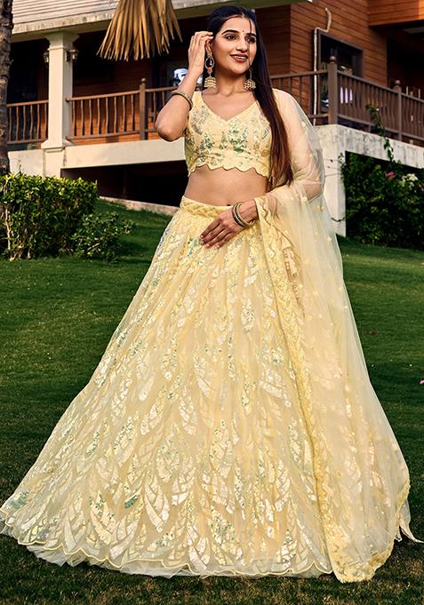 Yellow Sequin Embroidered Net Lehenga Set