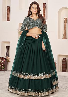 Green Sequin Embroidered Georgette Lehenga Set