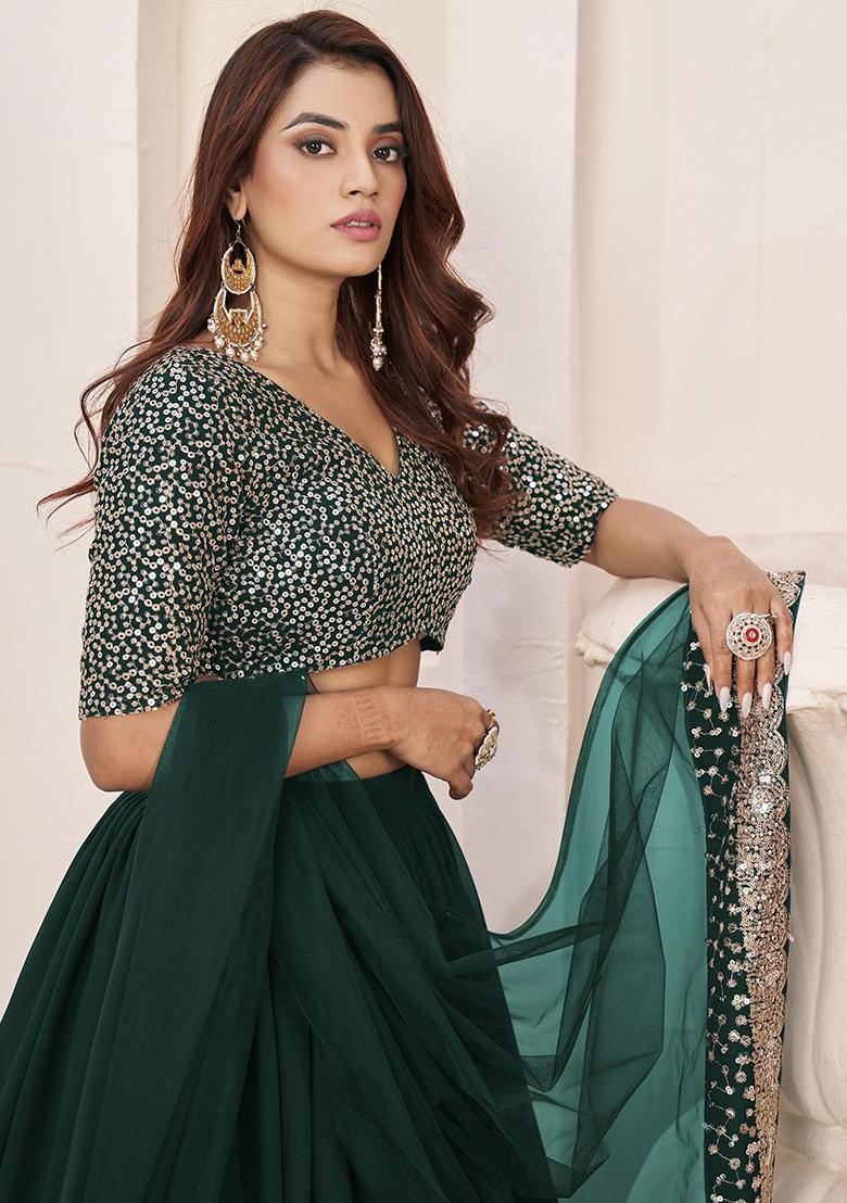 Green Sequin Embroidered Georgette Lehenga Set