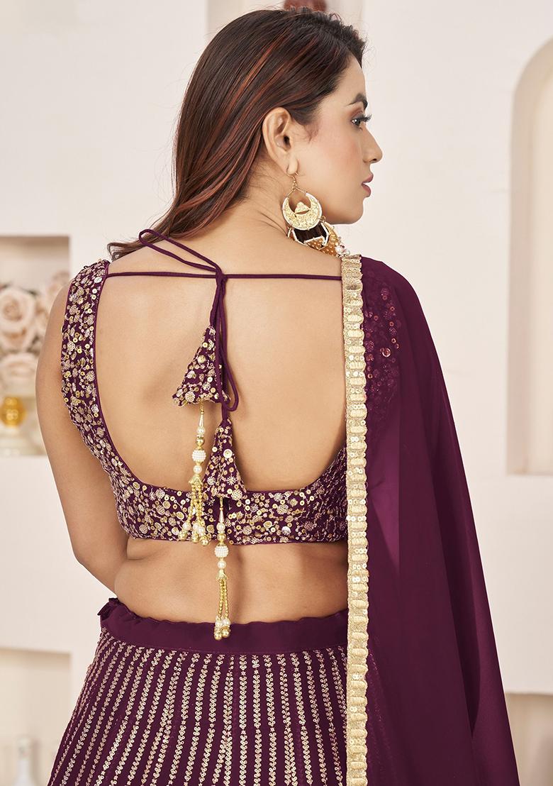 Wine Sequin Embroidered Georgette Lehenga Set