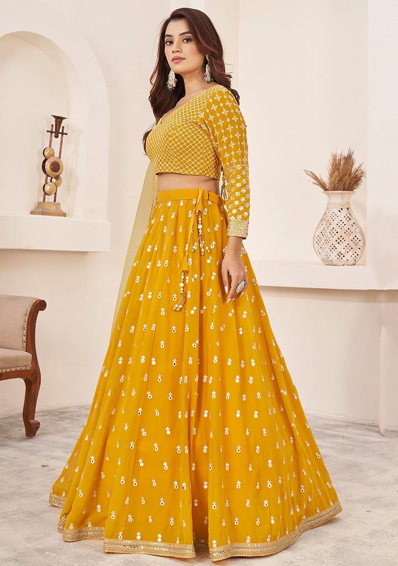 Yellow Embroidered Georgette Lehenga Set