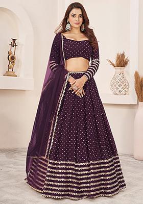 Purple Sequin Embroidered Georgette Lehenga Set